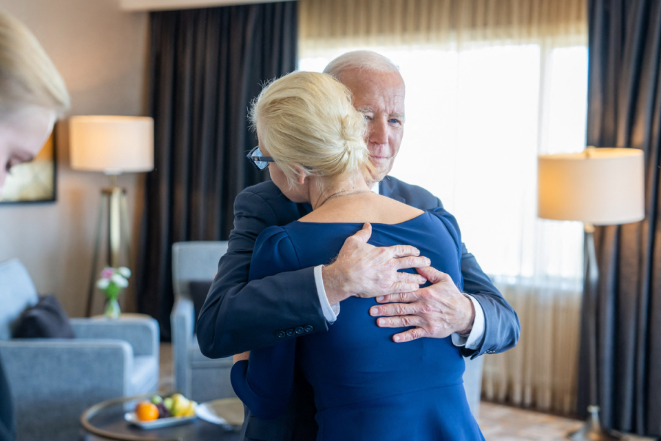 US President Joe Biden hugs Yulia Navalnaya in San Francisco, California (Getty)