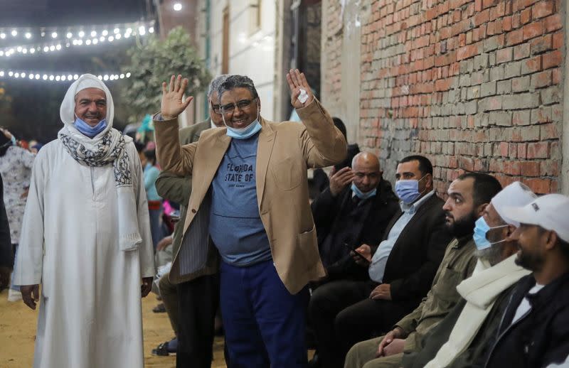 Journalist Mahmoud Hussein released by Egyptian authorities after four years in detention accused of publishing false news, in Abou Al Nomros, in Giza