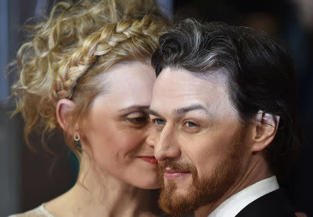 Actor James McAvoy and his wife actress Anne-Marie Duff arrive at the British Academy of Film and Arts (BAFTA) awards ceremony at the Royal Opera House in London February 8, 2015. REUTERS/Toby Melville
