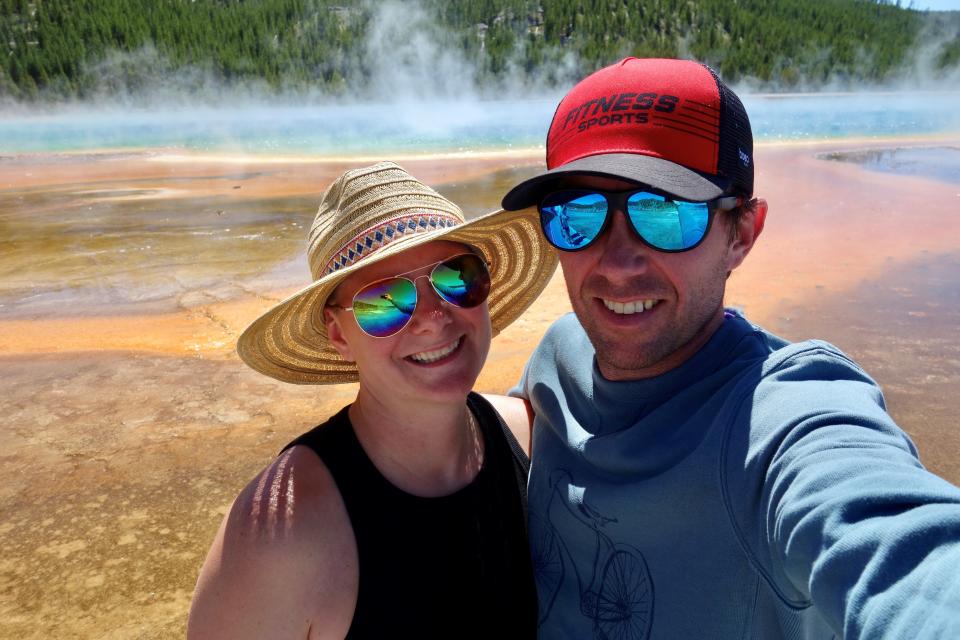 Felicia Coe and her boyfriend at Yellowstone National Park in 2022. Coe and her family were camping at Maquoketa Caves State Park in Iowa on July 22, 2022 when a family of three was shot and killed.