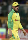 Australia's captain Aaron Finch reacts as he leaves the field their loss in the third one-day international cricket match between India and Australia in Bangalore, India, Sunday, Jan. 19, 2020. India won the series 2-1. (AP Photo/Aijaz Rahi)