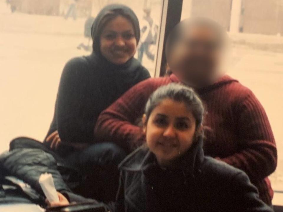 Sarah Inam, bottom, attended the University of Waterloo in Ontario with her friend, Sara Syeda, top left, in 2002. Inam was killed Friday in Pakistan, and her husband has been arrested. (Submitted by Sara Syeda - image credit)