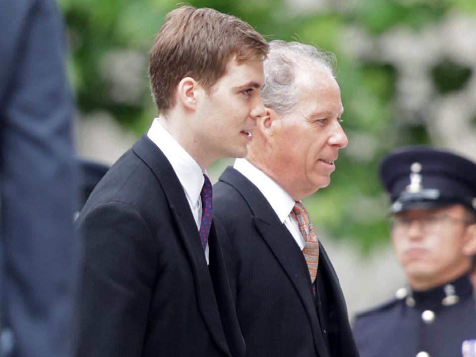 Charles Armstrong-Jones and David Armstrong-Jones, 2nd Earl of Snowdon arrive at the National Service of Thanksgiving at St Paul's Cathedral on June 03, 2022 in London (Getty Images)