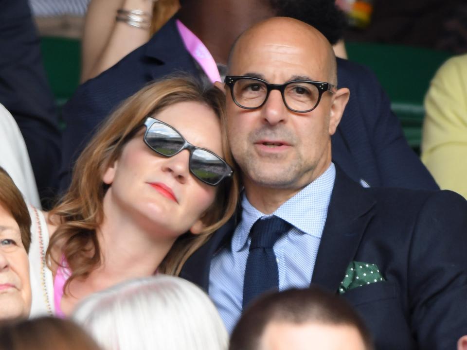 Felicity Blunt and Stanley Tucci attend day one of the Wimbledon Tennis Championships at Wimbledon on June 27, 2016 in London, England