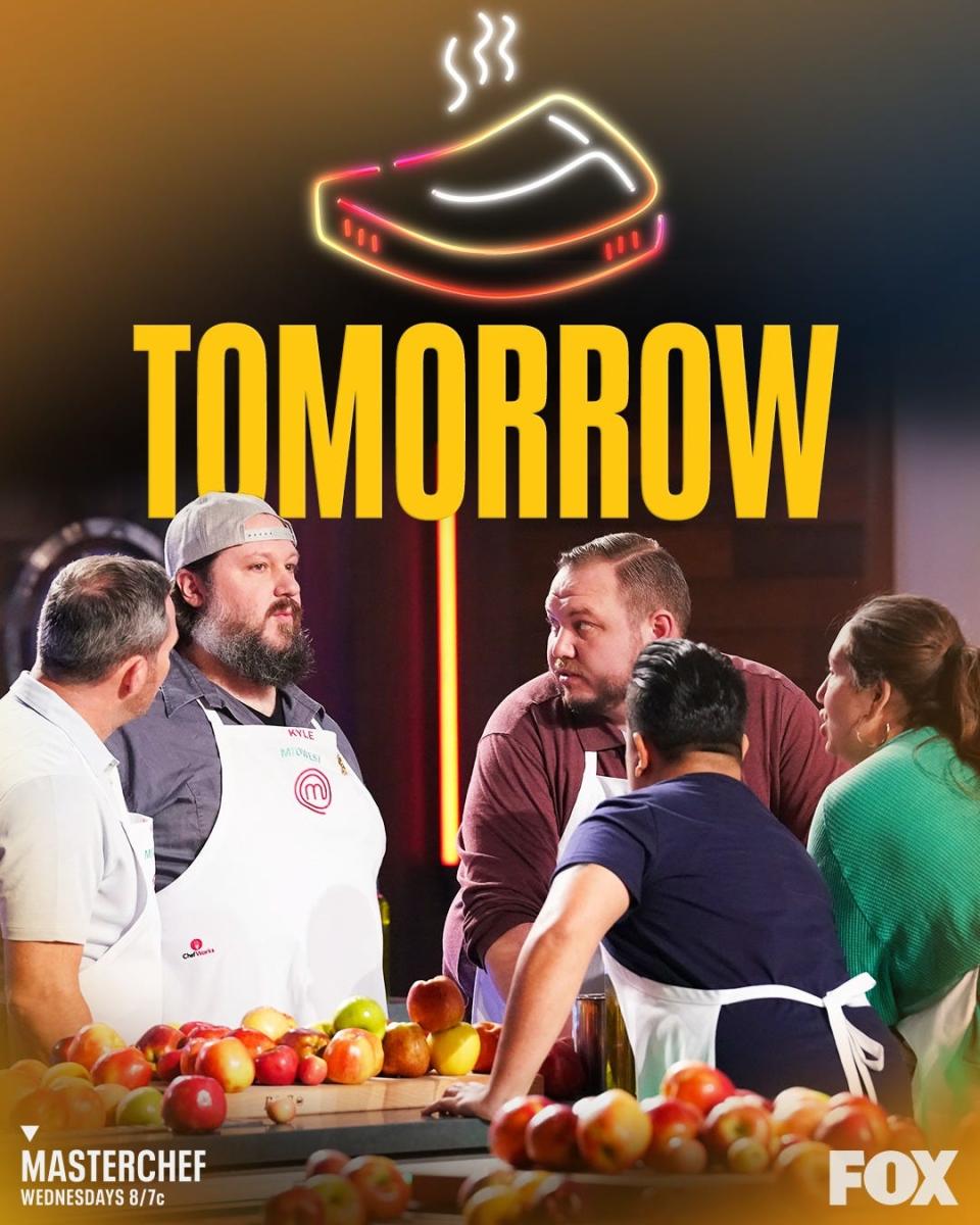 Kyle Hopkins, the cicerone from Kansas City, Missouri, second from left, and Grant Gillon, center, appear at a watch party for "MasterChef" on Wednesday night.