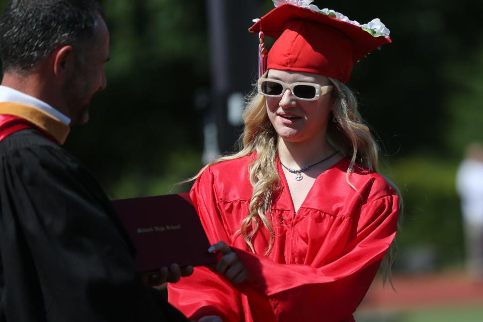 Milford High graduate Meghan Antalek receives her diploma, June 12, 2022.