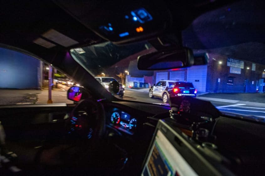 Interior of police cruiser.