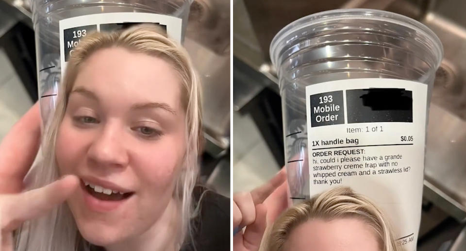 A barista has roasted a customer for trying to get a free drink at Starbucks. Source: TikTok / NY Post via sineadrobbins