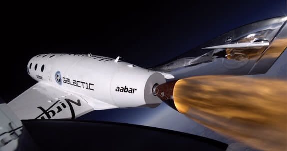 Virgin Galactic's SpaceShipTwo space plane rockets through the stratosphere at 71,000 feet, its highest flight yet, during its third powered test flight on Jan. 10, 2014. The supersonic flight occurred over California's Mojave Air and Space Por