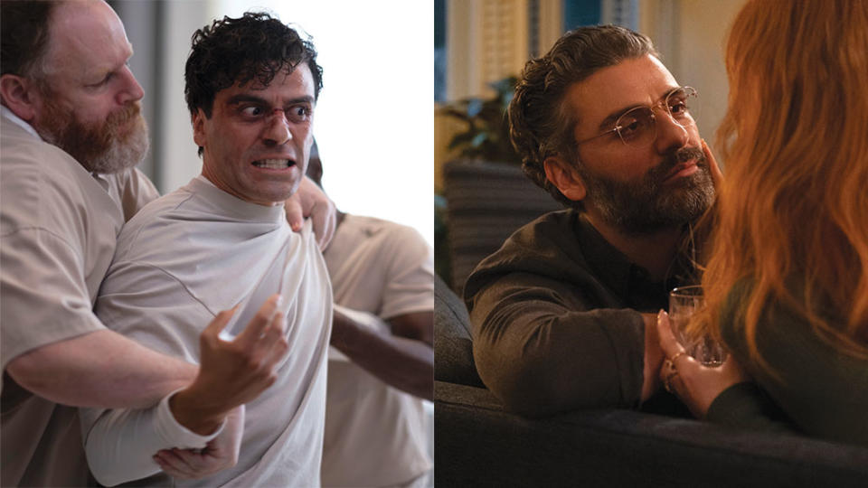 Oscar Isaac in Moon Knight and Scenes From a Marriage. - Credit: Courtesy of Disney+); Courtesy of HBO