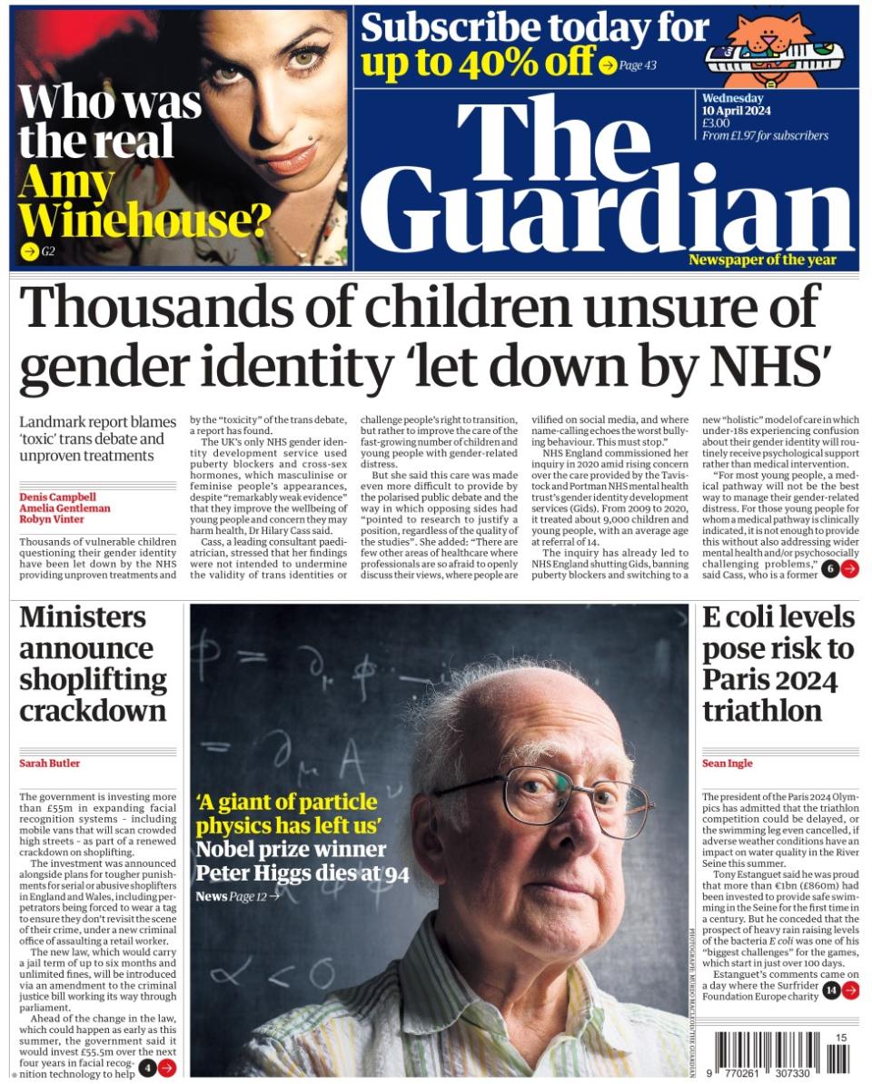 The headline in the Guardian reads: Thousands of children unsure of gender identity 'let down by NHS'