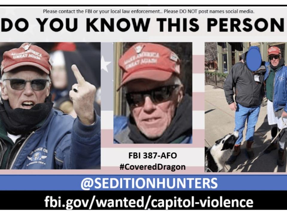 Capitol riot suspect in wanted poster.