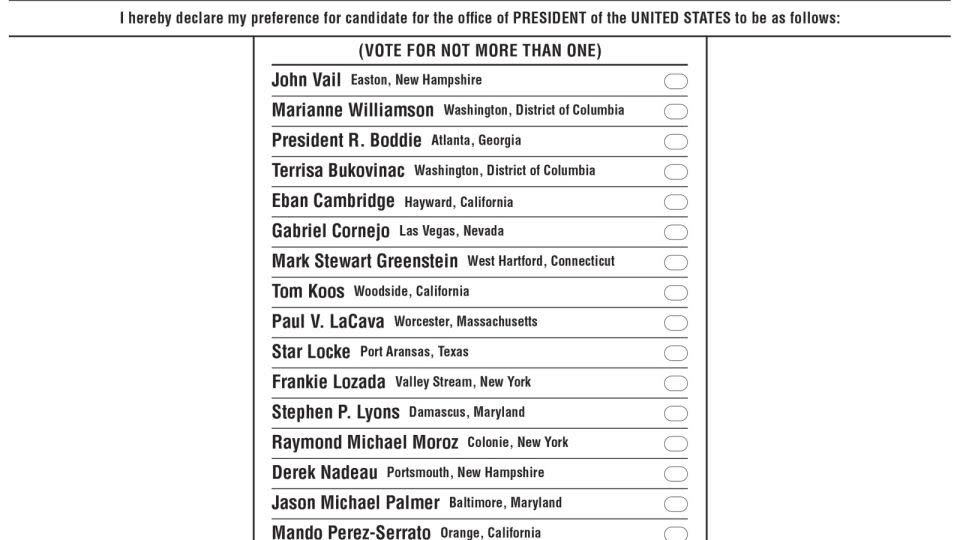 A sample Democratic ballot for Concord, New Hampshire's first ward. - From New Hampshire Secretary of State