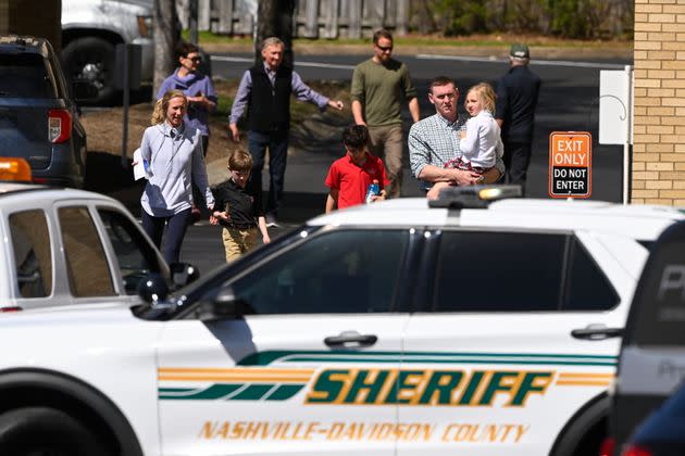 People reunite with their children following Monday's shooting in Nashville, Tennessee, that left three children and three adults dead, not including the shooter.