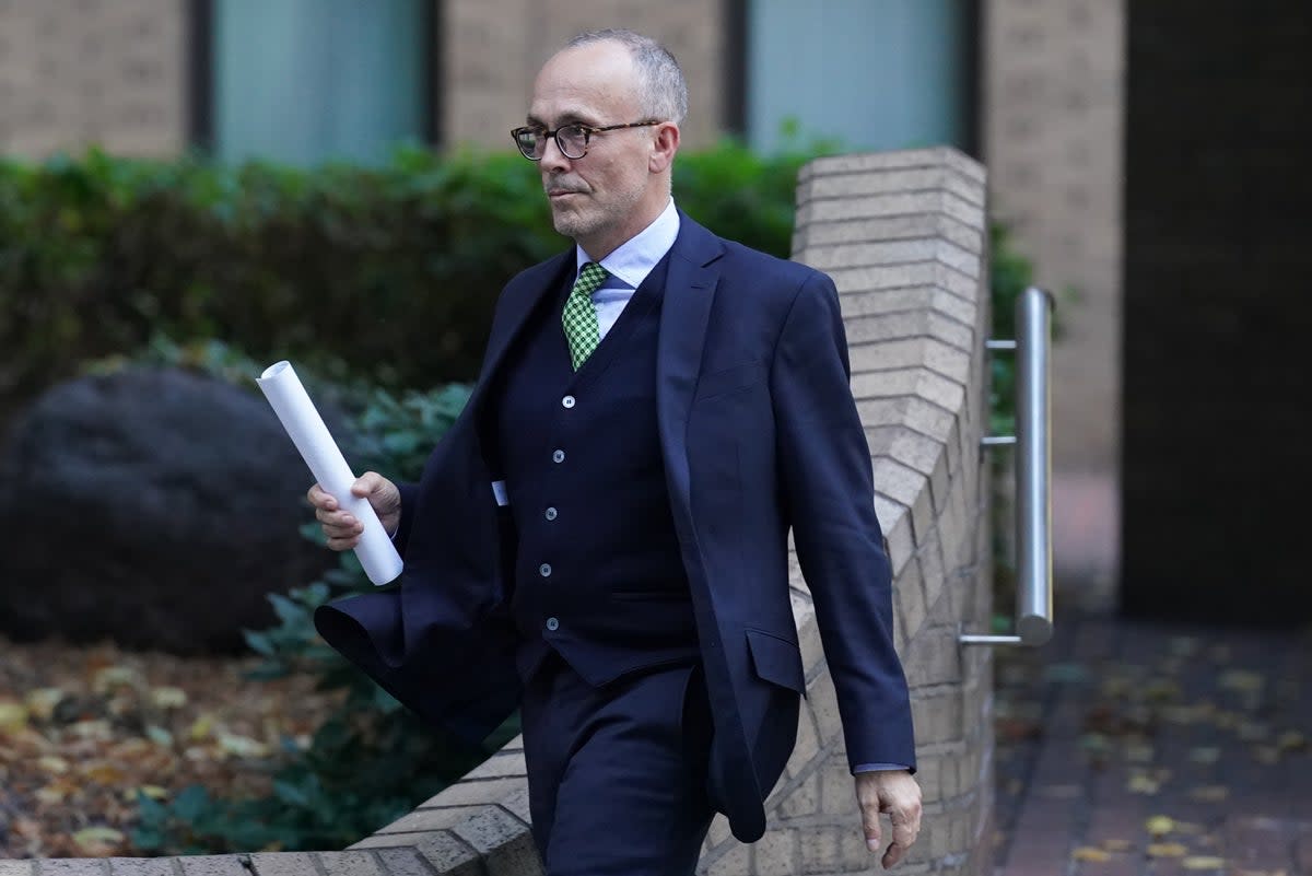 Paul Lyon-Maris leaving Southwark Crown Court where he is accused of dangerous driving and common assault after he allegedly drove at cycling activist Michael Van Erp before carrying him on the bonnet of his Range Rover (PA)