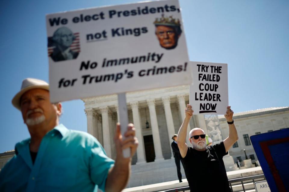 Protesters demonstrate outside the Supreme Court on July 1 (Getty Images)