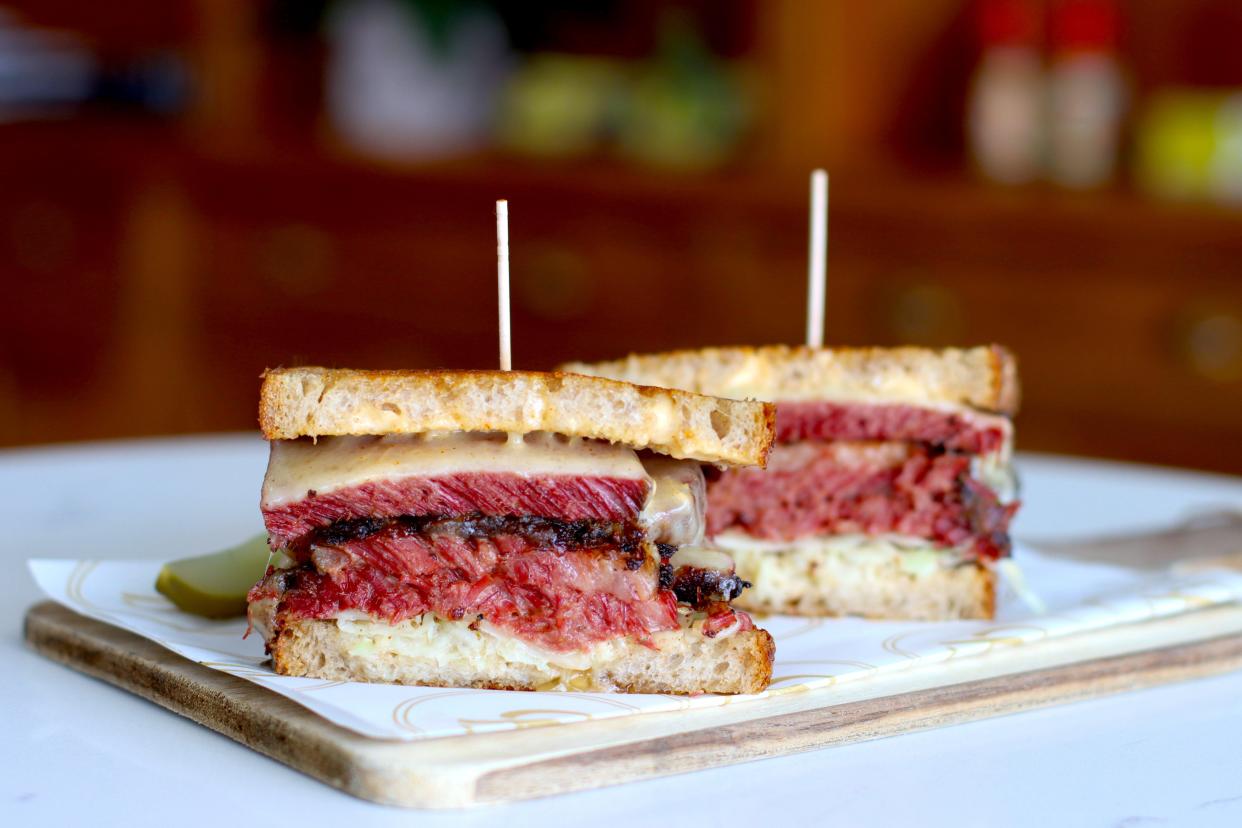 The reuben sandwich from Beauregard's features thick-sliced pastrami, homemade Russian dressing, and rye bread from Sullivan Street Bakery.