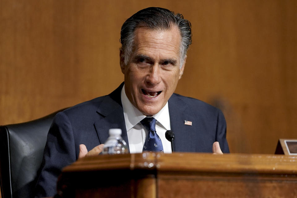 Senator Mitt Romney, a Republican from Utah, speaks during a Senate Foreign Relations Committee with Mike Pompeo, U.S. secretary of state, not pictured, in Washington, D.C., U.S., on Thursday, July 30, 2020. (Greg Nash/The Hill/Bloomberg via Getty Images)