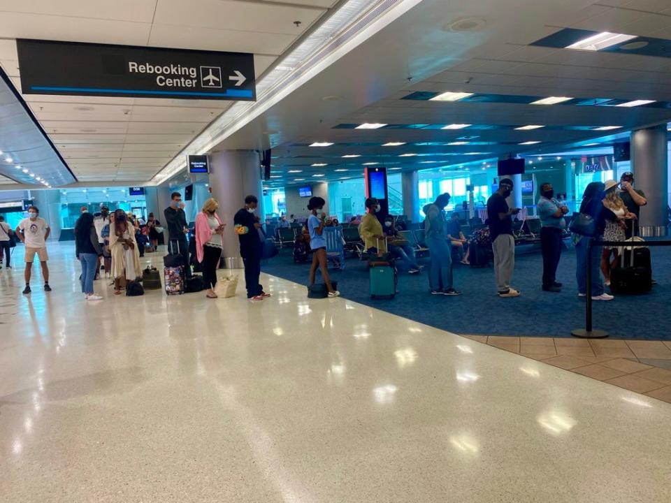 AA rebooking center line in Miami.