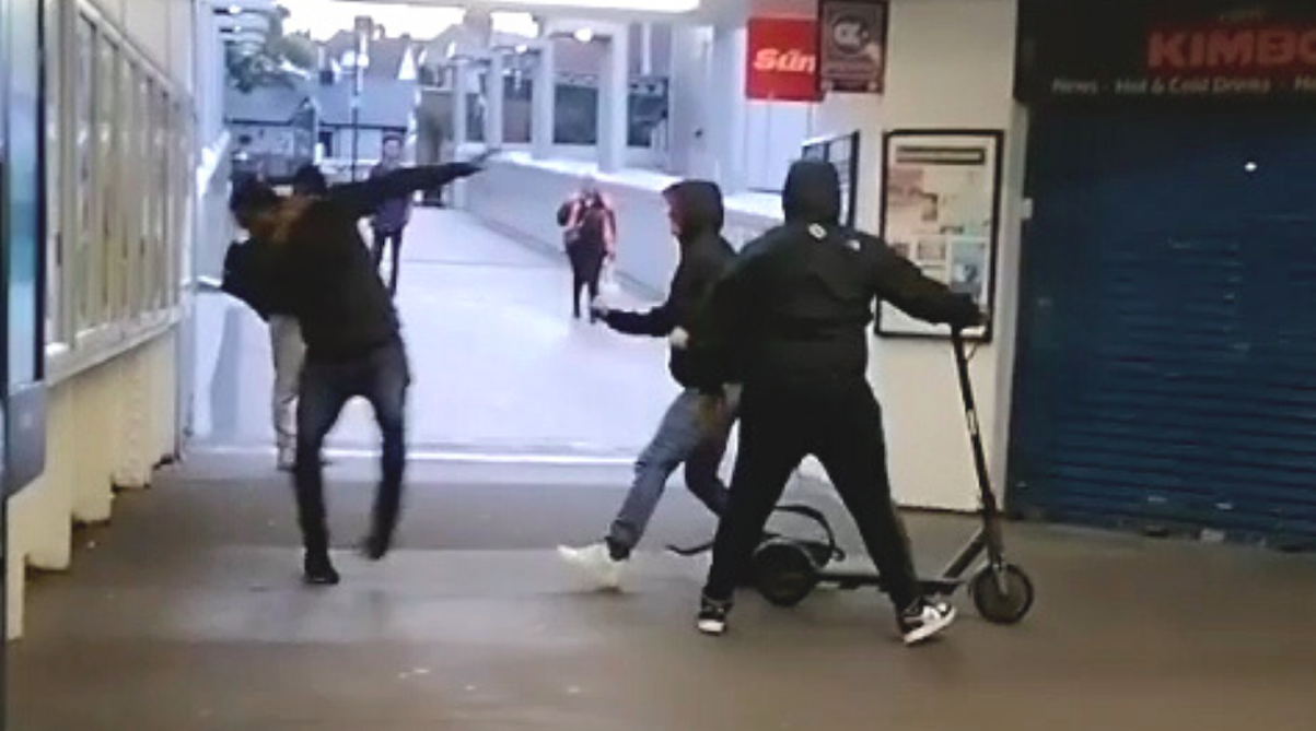 The thieves were seen taking the e-scooter from the man at Luton rail station. (SWNS)