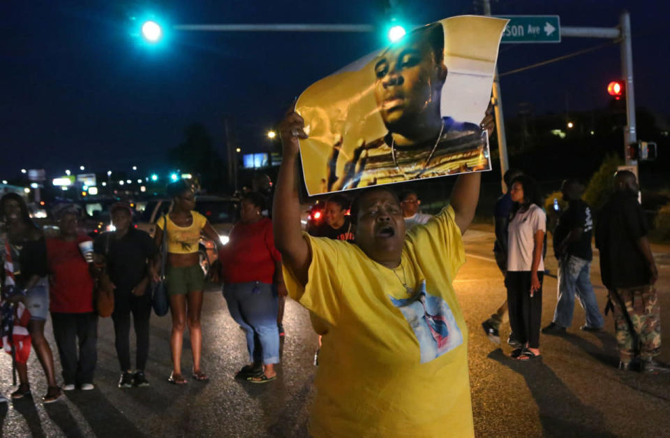 <p>Shots fired during a protest in Ferguson, Mo., on the 2nd anniversary of Michael Brown’s death</p><p>Sharon Cowan chants Sharon Cowan chants as she marches Tuesday, Aug. 9, 2016, in Ferguson, Mo., on the second anniversary of the death of Michael Brown, an unarmed black 18-year-old who was shoot by a white police officer. (J.B. Forbes/St. Louis Post-Dispatch via AP)</p>