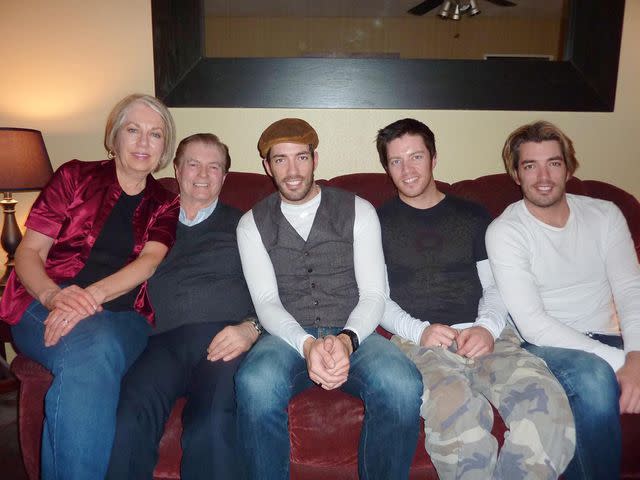 <p>J.D. Scott Instagram</p> Drew and Jonathan Scott with their brother J.D. Scott and their parents Joanne and Jim Scott.