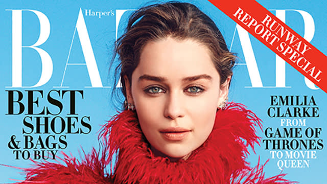 Emilia Clarke has outed Channing Tatum as a <em>Game of Thrones</em> superfan, and clearly, the feeling is mutual! In <em>Harper's Bazaar</em>'s June/July issue, the stunning 28-year-old actress --who plays Daenerys Targaryen in the HBO hit -- reveals that the <em>Magic Mike</em> star and his wife Jenna Dewan even call each other <em>Game of Thrones</em> pet names. She also reveals a hilarious fantasy come-to-life encounter with the gorgeous couple. "Someone took a fantasy in my head and played it in real life," Clarke recalls. "I was at a Golden Globes after-party and Channing f**cking Tatum came up to me, and his stunning missus, Jenna. And they said, 'We call each other 'moon of my life' and 'my sun and stars' and all that.' And I was like, 'I cannot contain this. Please, can we all have something sexual together? You're both beautiful, even just a hug.'" PHOTOS: 'Game of Thrones' Cast -- On Screen vs. Real Life Harper's Bazaar Emilia is currently gearing up for big-screen stardom. She plays the legendary Sarah Connor in the highly anticipated <em>Terminator Genisys</em> -- out July 1 -- though she's forever grateful for her breakout role. " <em>Game of Thrones </em>opened a lot of doors," she says. "It opened them all." The stylish star also surprisingly reveals to the fashion magazine the one item of clothing she thinks she can't pull off – shorts! "I can't do it," she says. "My thighs, they are here. They are making themselves known, and they like skirts, they like trousers. But they don't like shorts." And her style crush turns out to be actress/model Rosie Huntington-Whiteley. "But I'm like, 'I can't wear that because I am not a seven-foot-tall goddess with perfect everything,'" she jokes. Harper's Bazaar NEWS: Emilia Clarke Has 'No Regrets' About Passing on 'Fifty Shades of Grey' Check out the video below to see the <em>Game of Thrones </em>cast tease "bigger and badder" twists in season five.