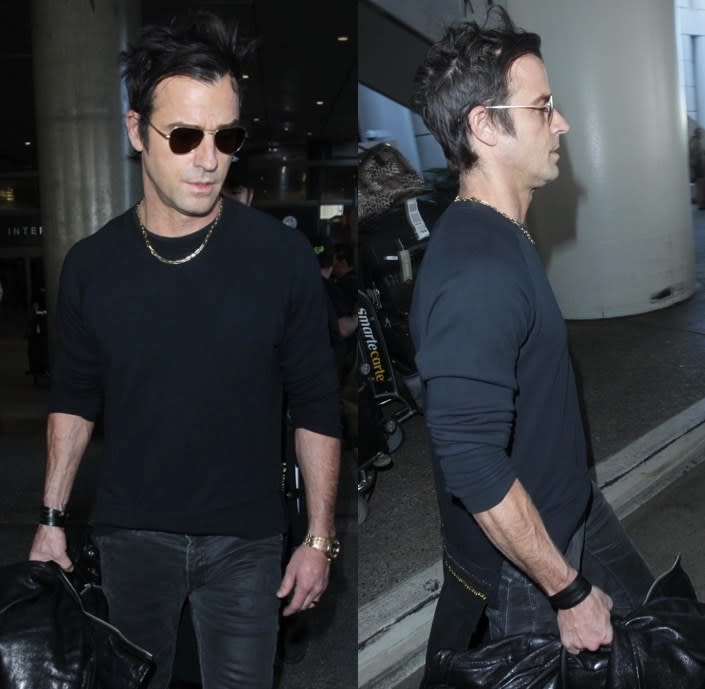 Justin Theroux's Disheveled Airport Hair