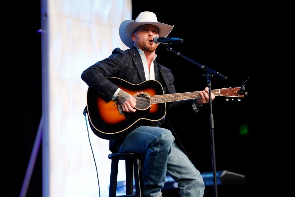 Cody Johnson takes the stage in Des Moines in 2024 as part of his "Leather" tour.