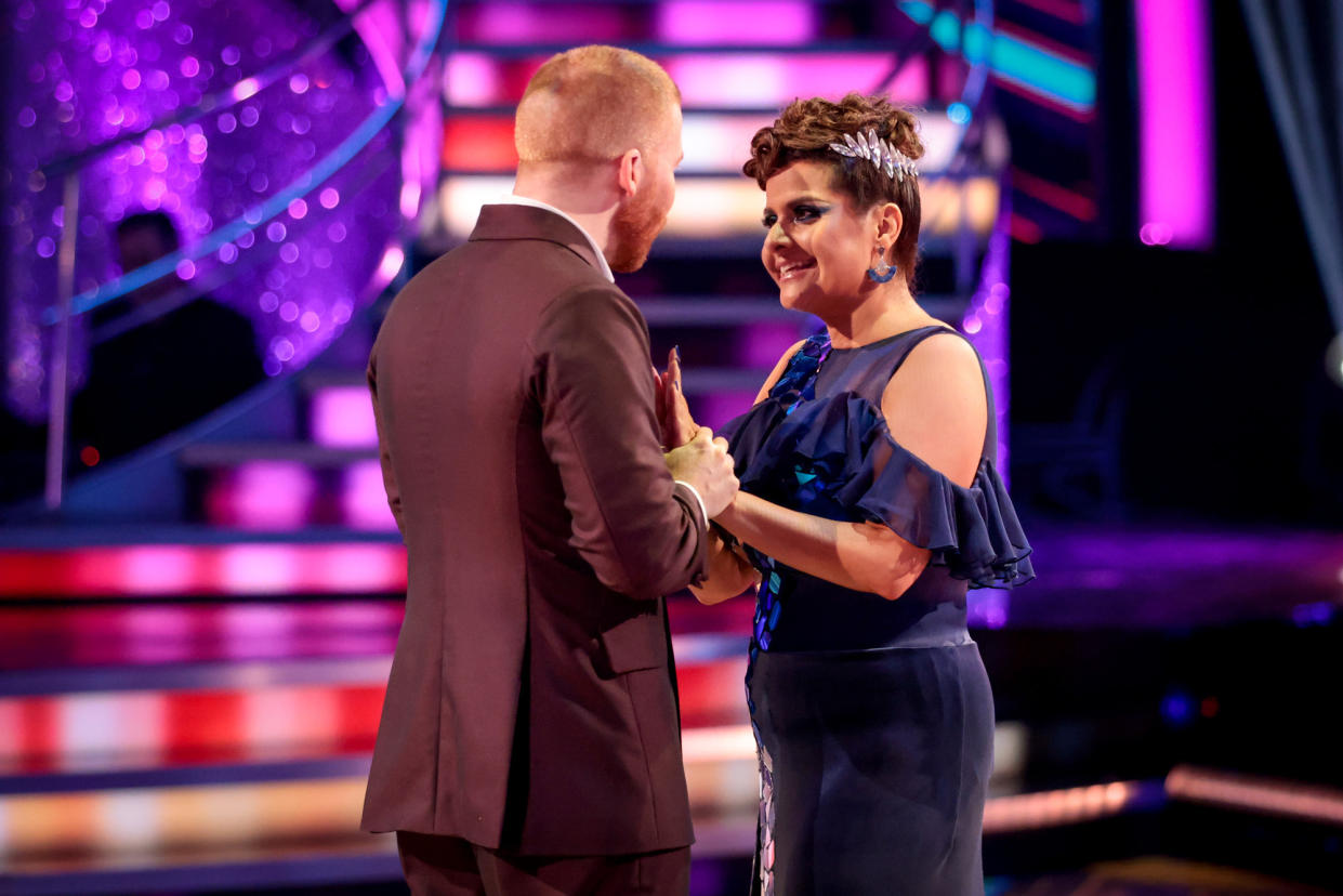 Nina Wadia and Neil Jones were first to leave the ballroom. (BBC)