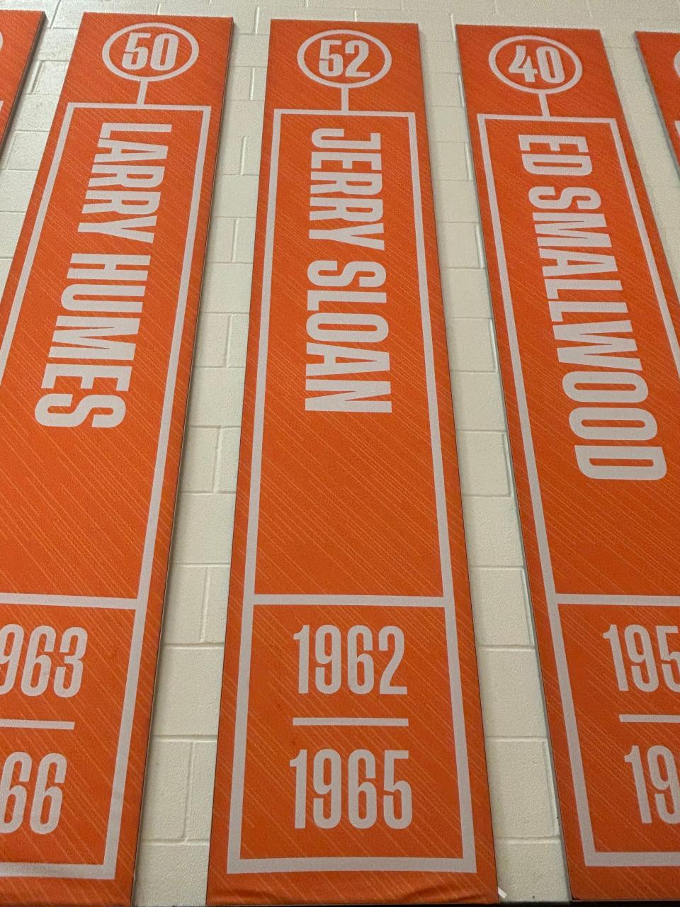 Jerry Sloan's name and retired number are on the University of Evansville men's basketball team's practice gym wall.