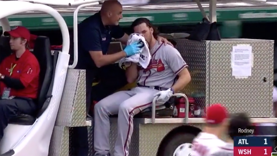 Charlie Culberson, pictured here being carted from the field.