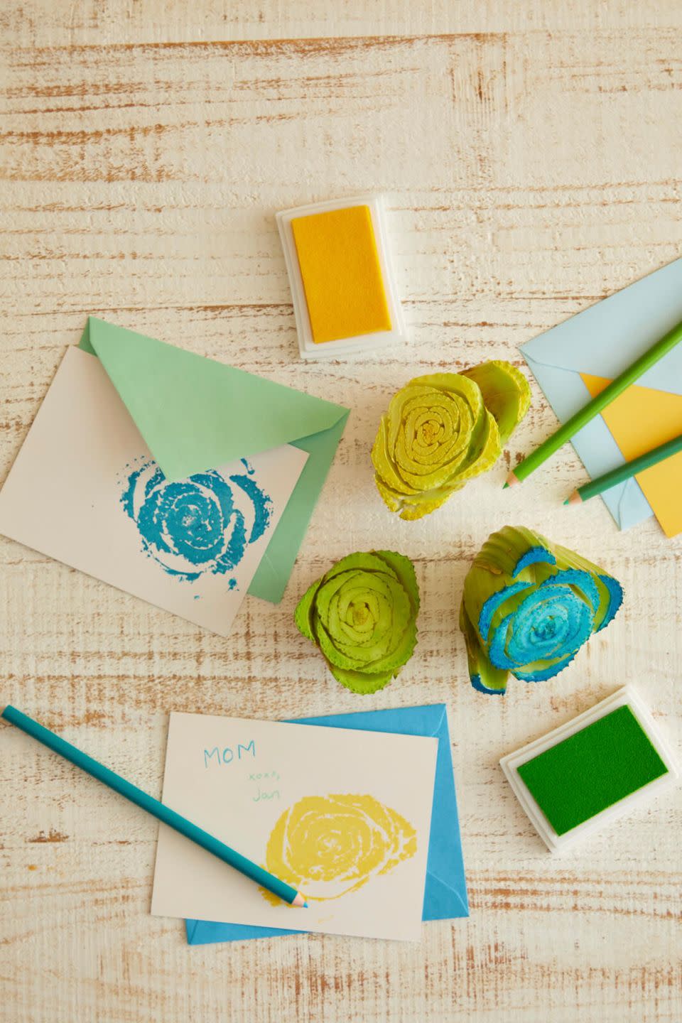 cards printed with celery stalks that look like flowers