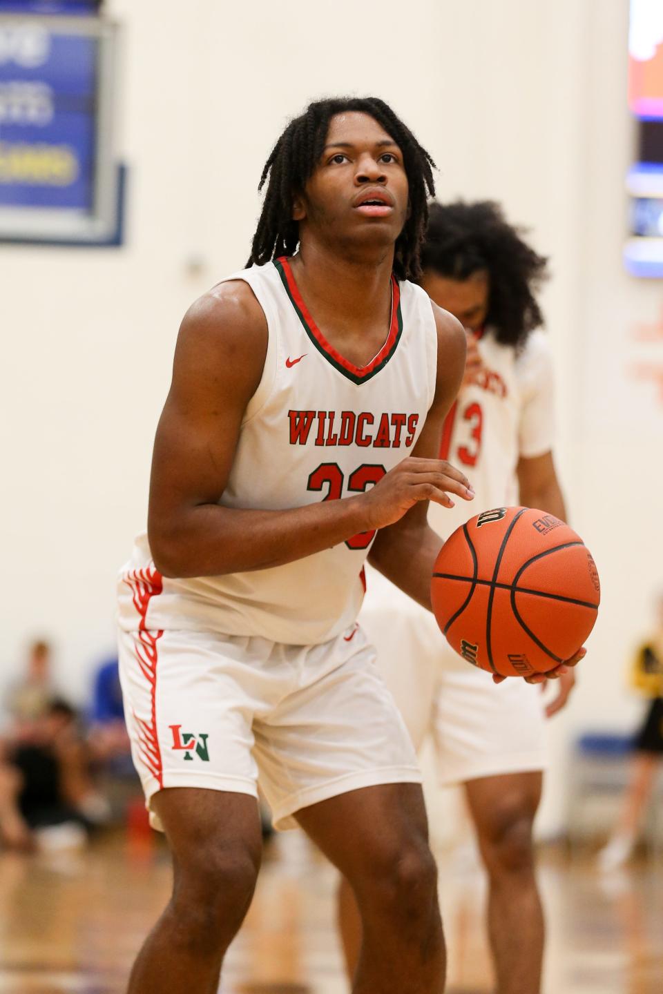 Lawrence North's Azavier Robinson (23) with a free throw attempt as Avon takes on Lawrence North in the IHSAA Class 4A Boys Basketball Regional 5 Championship, Mar 9, 2024; Greenfield, IN, USA; at Greenfield-Central High School.