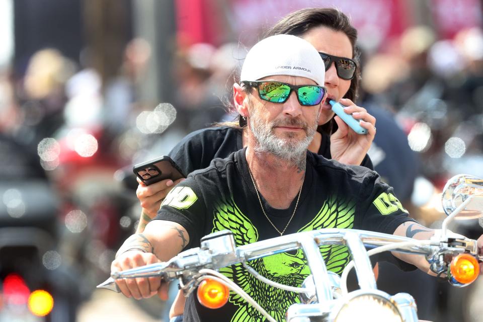 Riders cruise Main Street during Bike Week 2024. More than 420,000 visitors stopped at three Bike Week hit spots -- Main Street, Daytona International Speedway and Dr. Mary McLeod Bethune Boulevard -- during the 10-day event, based on cellphone tracking data released by the City of Daytona Beach. It marks the first time that such technology has been used to track Bike Week crowds.