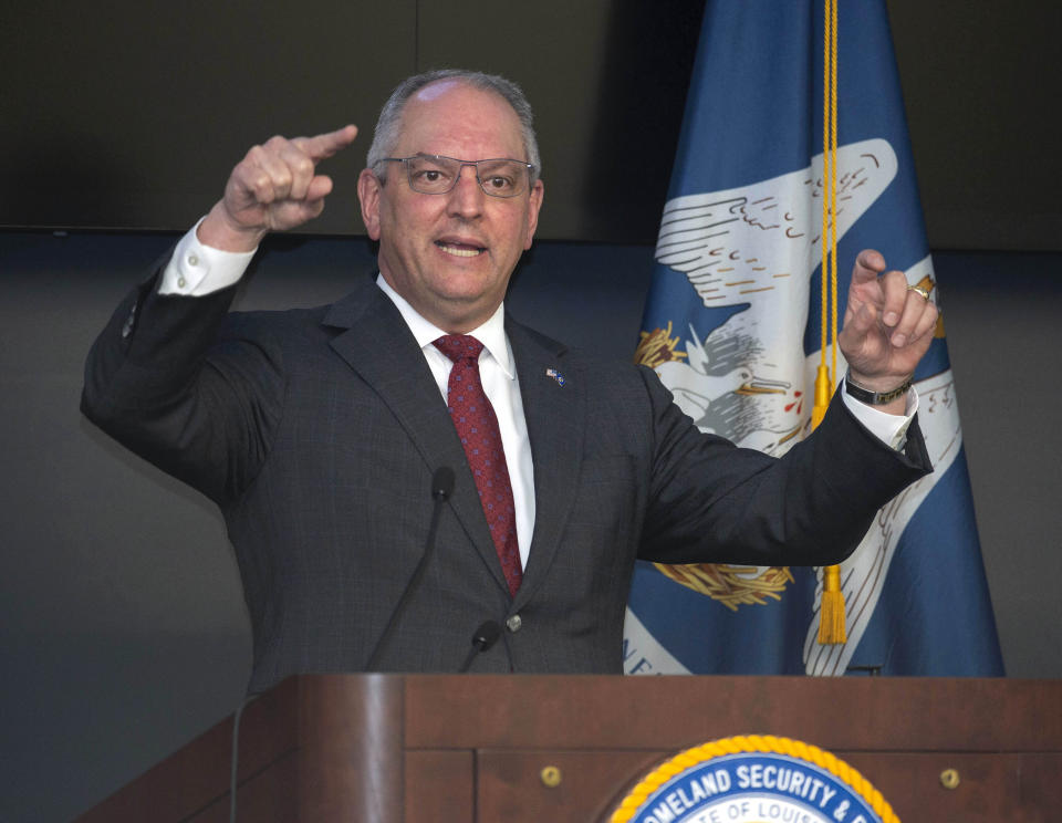 Louisiana Gov. John Bel Edwards speaks Tuesday, July 28, 2020, at a press conference update on the state's COVID-19 situation at the Governor's Office of Homeland Security and Emergency Preparedness in Baton Rouge, La. (Travis Spradling/The Advocate via AP, Pool)