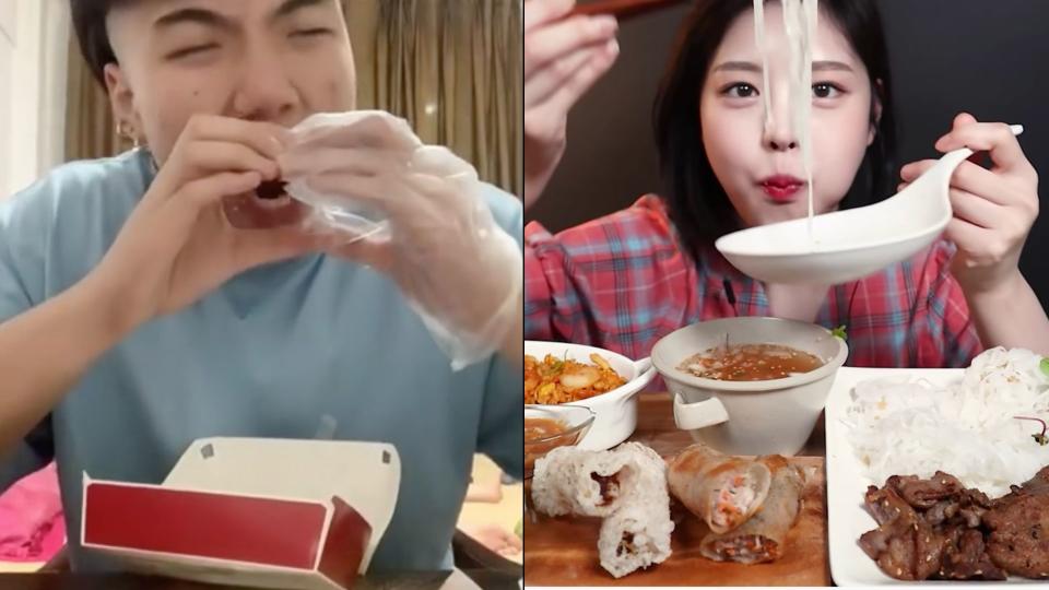 中國、南韓吃播畫面。（圖片來源／截自微博、Eat with Boki YouTube）
