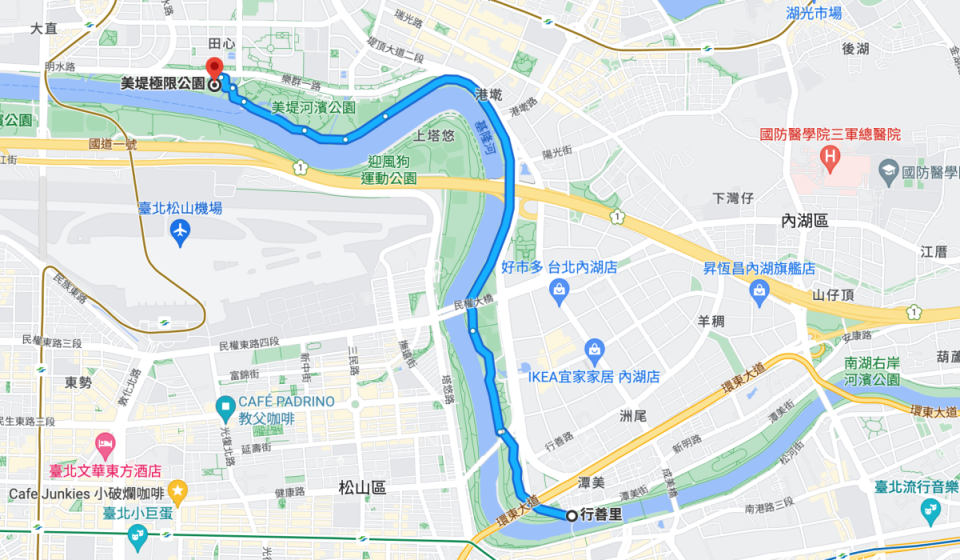 彩虹公園10K 路線。（圖/google map）