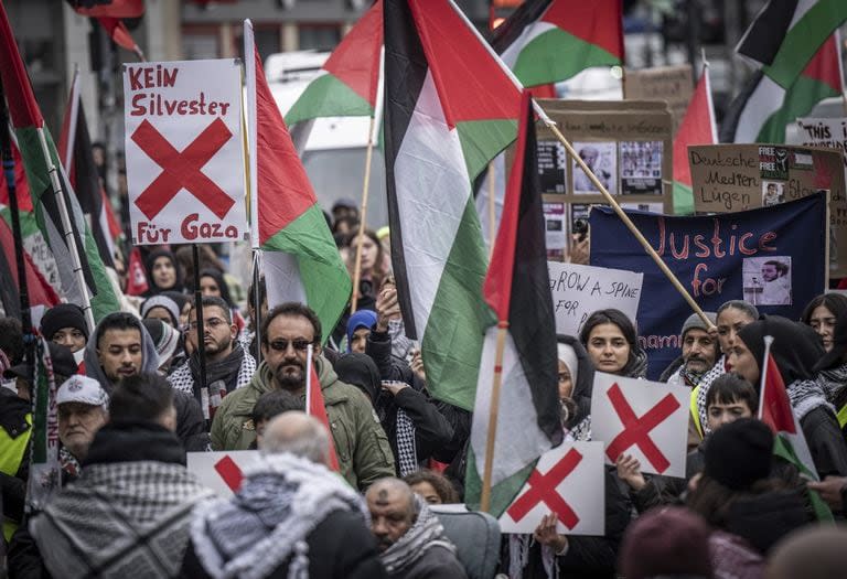 Una protesta en Berlín a favor de los palestinos, en el último día del año