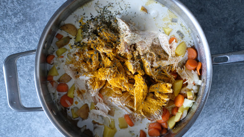 chicken cream vegetables in skillet