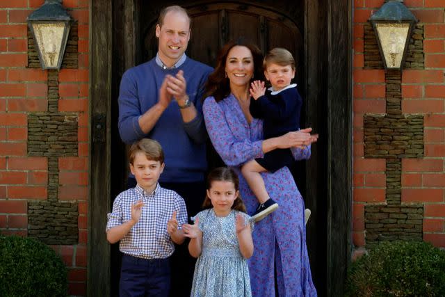 Comic Relief/BBC Children in Need/Comic Relief via Getty Prince William, Kate Middleton, Prince George, Princess Charlotte and Prince Louis join the "Clap for Carers" campaign from Amner Hall in Norfolk during an appearance that aired on the BBC in April 2020.