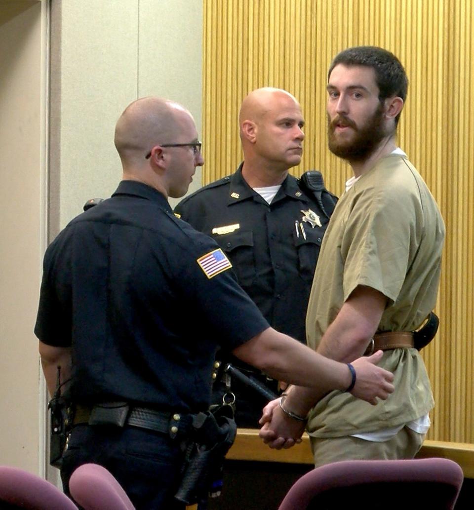 Preston Taylor looks back to his parents before he is taken back to state prison Friday, August 30, 2019,  State Superior Judge Richard English ruled that his 18 year prison term will stand for his role in the murder of Sarah Stern.  