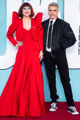 <p>Samir Hussein/WireImage</p> Lady Gaga and Joaquin Phoenix in September 2024