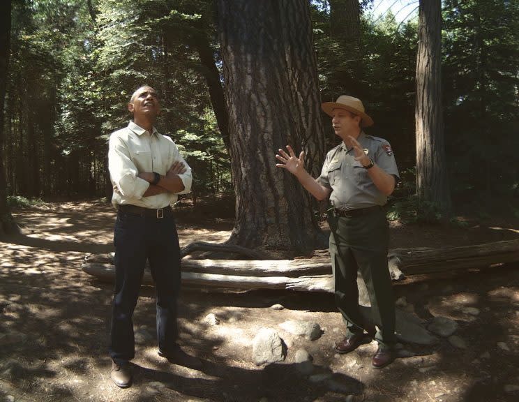 An image of president obama at yosemite park