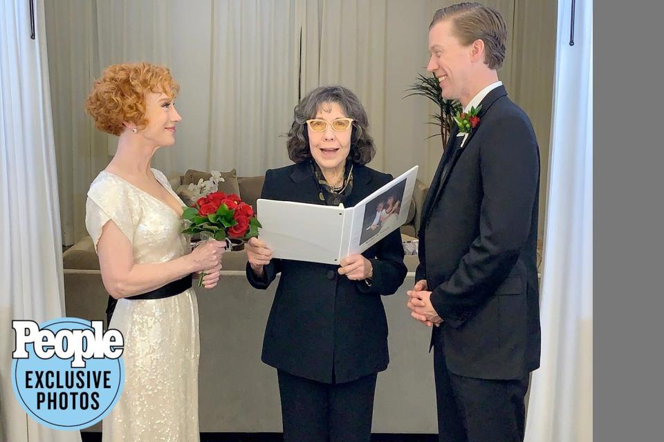 <strong>"What was supposed to be a shallow, ‘toot it and boot it’ one-night stand has grown and flourished into something far more meaningful." </strong> — Lily Tomlin, hilariously <a href="https://people.com/tv/kathy-griffin-marries-boyfriend-randy-bick/" rel="nofollow noopener" target="_blank" data-ylk="slk:officiating Kathy Griffin's New Year's wedding;elm:context_link;itc:0;sec:content-canvas" class="link ">officiating Kathy Griffin's New Year's wedding</a> to longtime love Randy Bick, in a video on Twitter 
