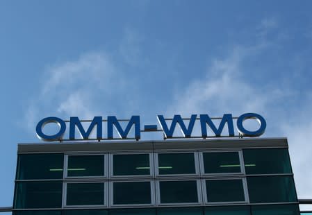 The headquarters of the WMO are pictured before a news conference in Geneva