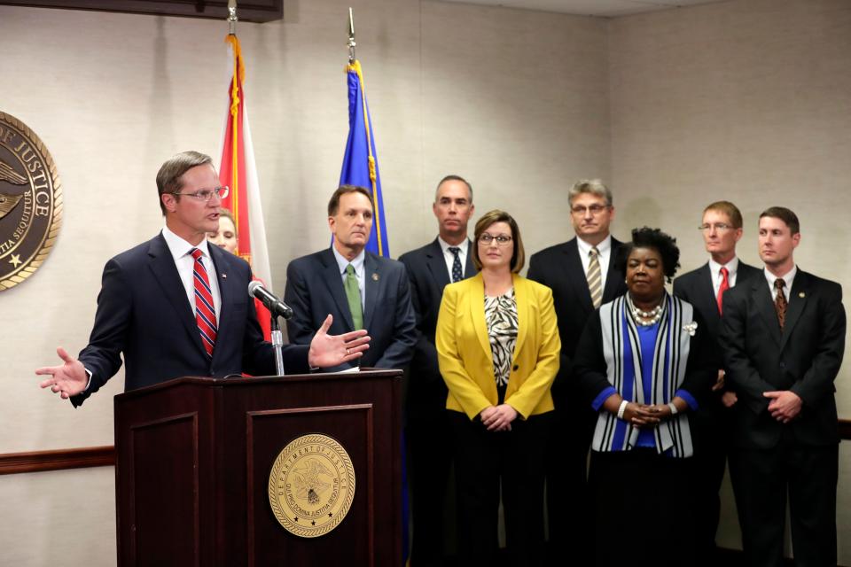 During a press conference at the Federal Courthouse in Tallahassee, Fla. on Friday, Nov. 1, 2019 Lawrence Keefe, United States Attorney for the Northern District of Florida, addresses concerns with the upcoming elections and the safety measures being taken to prevent any security breaches. 