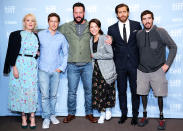 <p>(From left) Miranda Richardson, director David Gordon Green, screenwriter John Pollono, <a rel="nofollow" href="https://www.yahoo.com/tv/tagged/tatiana-maslany" data-ylk="slk:Tatiana Maslany;elm:context_link;itc:0;sec:content-canvas" class="link ">Tatiana Maslany</a>, <a rel="nofollow" href="https://www.yahoo.com/movies/tagged/jake-gyllenhaal" data-ylk="slk:Jake Gyllenhaal;elm:context_link;itc:0;sec:content-canvas" class="link ">Jake Gyllenhaal</a>, and Jeff Bauman at <a rel="nofollow" href="https://www.yahoo.com/movies/tagged/toronto-film-festival" data-ylk="slk:2017 Toronto International Film Festival;elm:context_link;itc:0;sec:content-canvas" class="link ">2017 Toronto International Film Festival</a>, on Sept. 9 (Photo: Isaiah Trickey/Getty Images)<br><br></p>