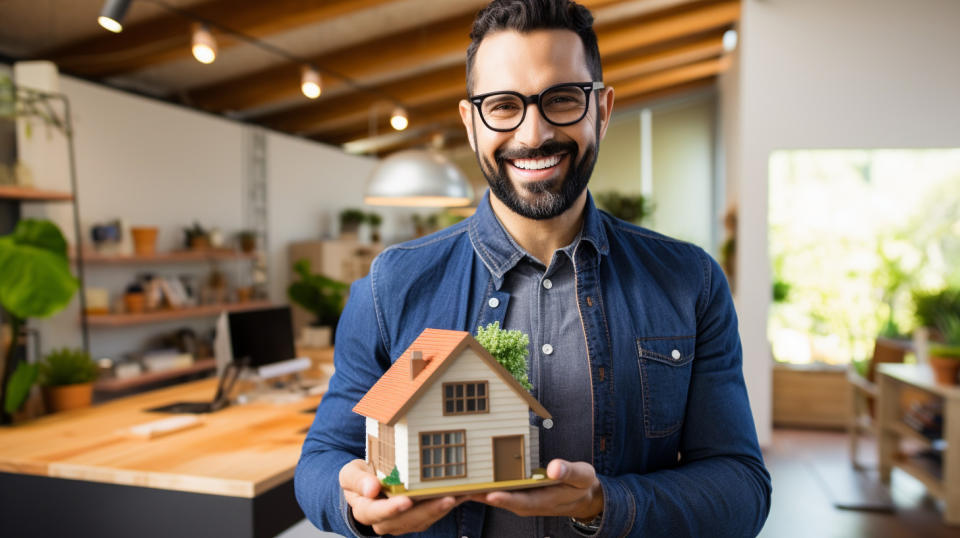 A smiling customer holding a newly acquired loan product, signifying the company's consumer lending arm success.