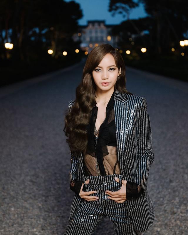 Blackpink's Lisa Paired a Sheer Top With a Sequined Pinstripe Suit for  Celine's Cannes Dinner